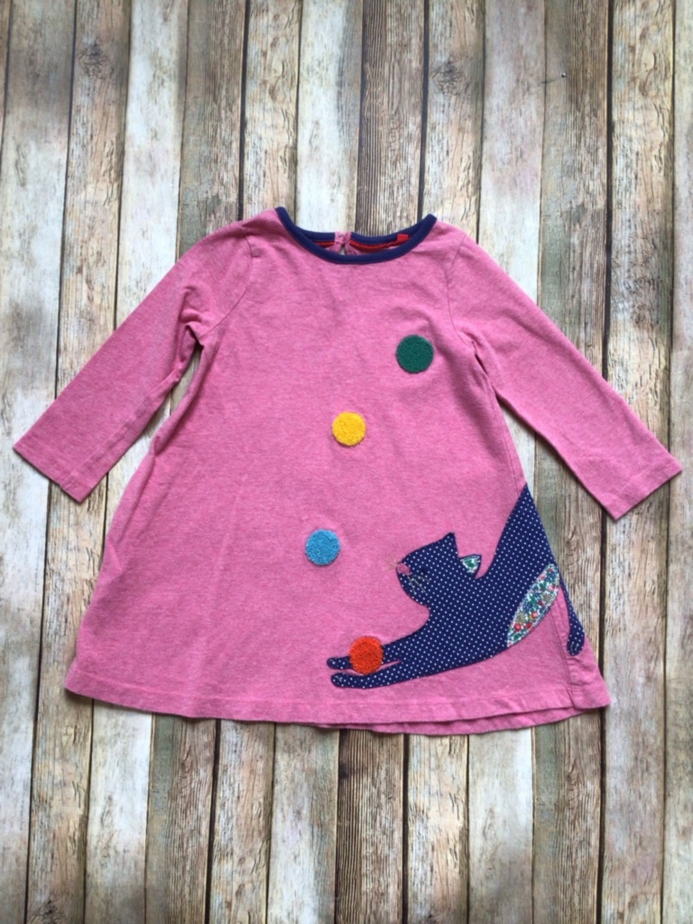 Mini Boden Cat & Pom Pom Ball Appliqué Dress